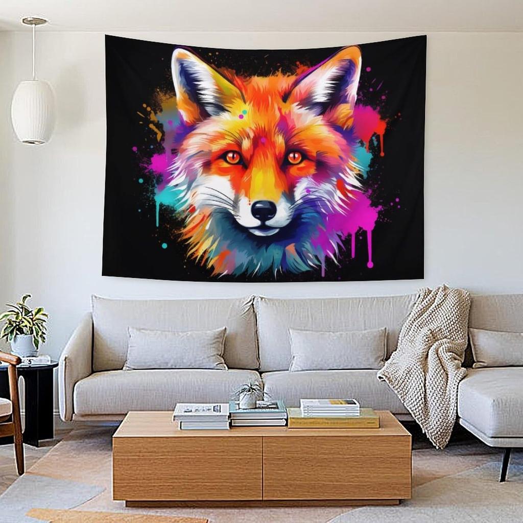 Colorful Wall Tapestry with Foxes Buyidec