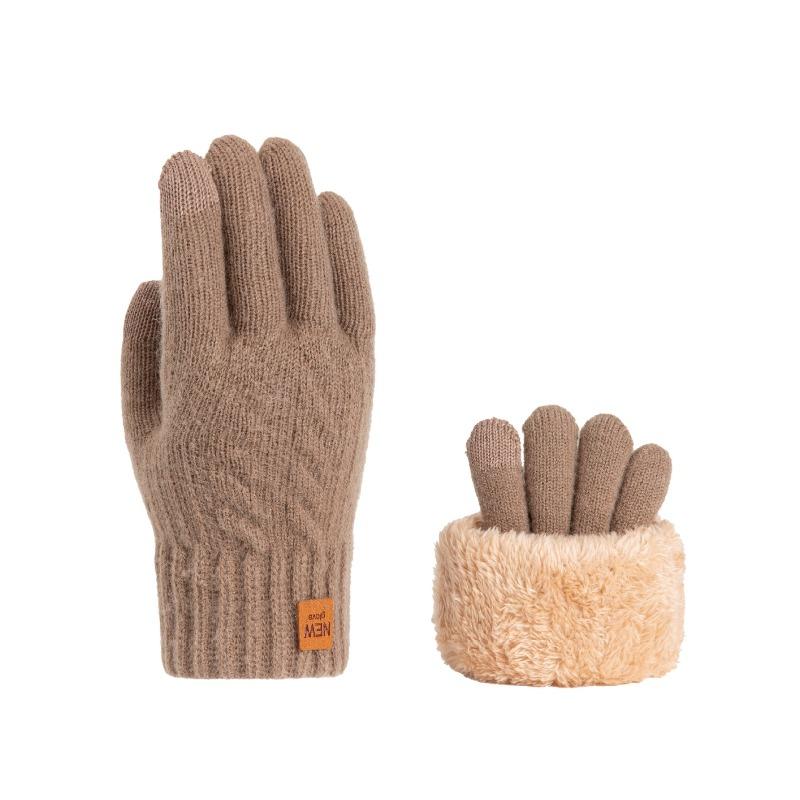 Touch Screen Gloves Winter Warm Knitted Velvet Thickened Windproof Cycling Men and Women Cold-proof Wool Simple Gloves