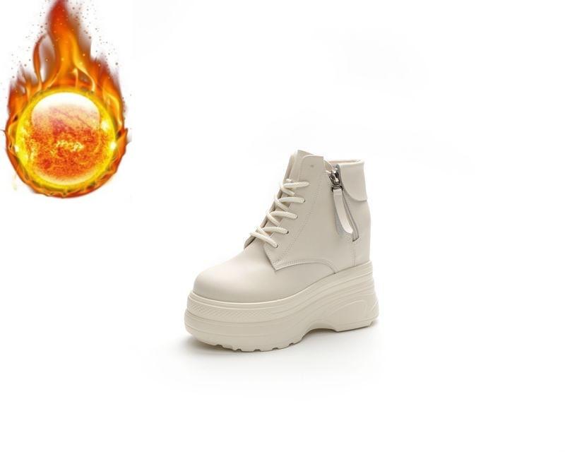 Fashion 11CM Womens Ankle Boots Round Toe Zip And Lace Up 7cm Heel Non-Slip Platform 2025 Fashion Shoes For Woman Casual 35-40