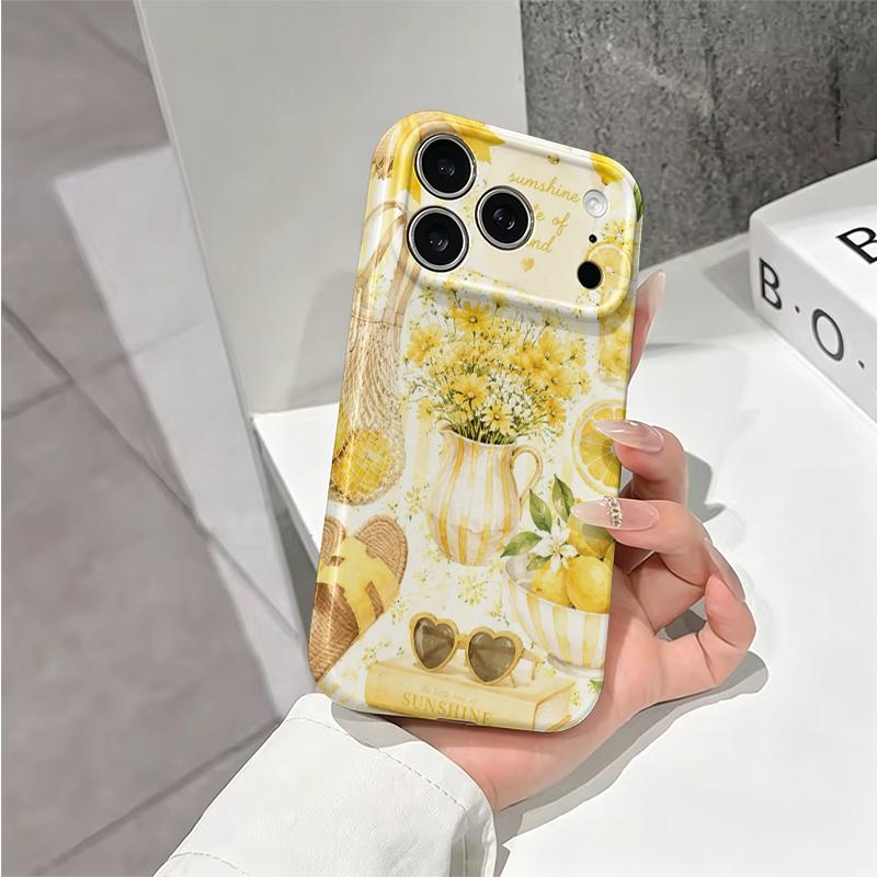 Cheerful Sunny Summer Lifestyle Yellow Floral Pattern Art Graphic Film Aesthetic Protective Shockproof Bumper Case Cover For iPhone 14 15 16ProMaxPlus