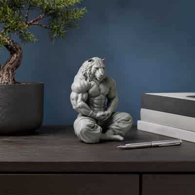 3D Printed Tiger Man Figurine, Muscular Tiger Figure Ornament, Minimalist Animal Sculpture with Muscular Details, Zen Posture Desktop Decor