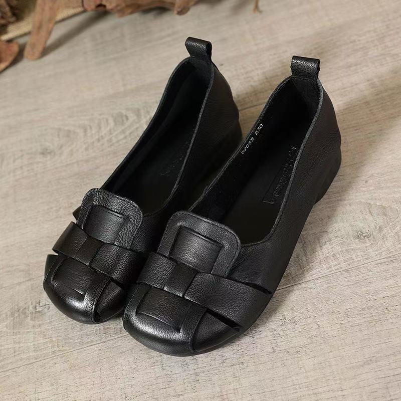 Light mouth woven shoes low heel comfortable hollow shoes women's single shoes spring and summer new breathable single shoes