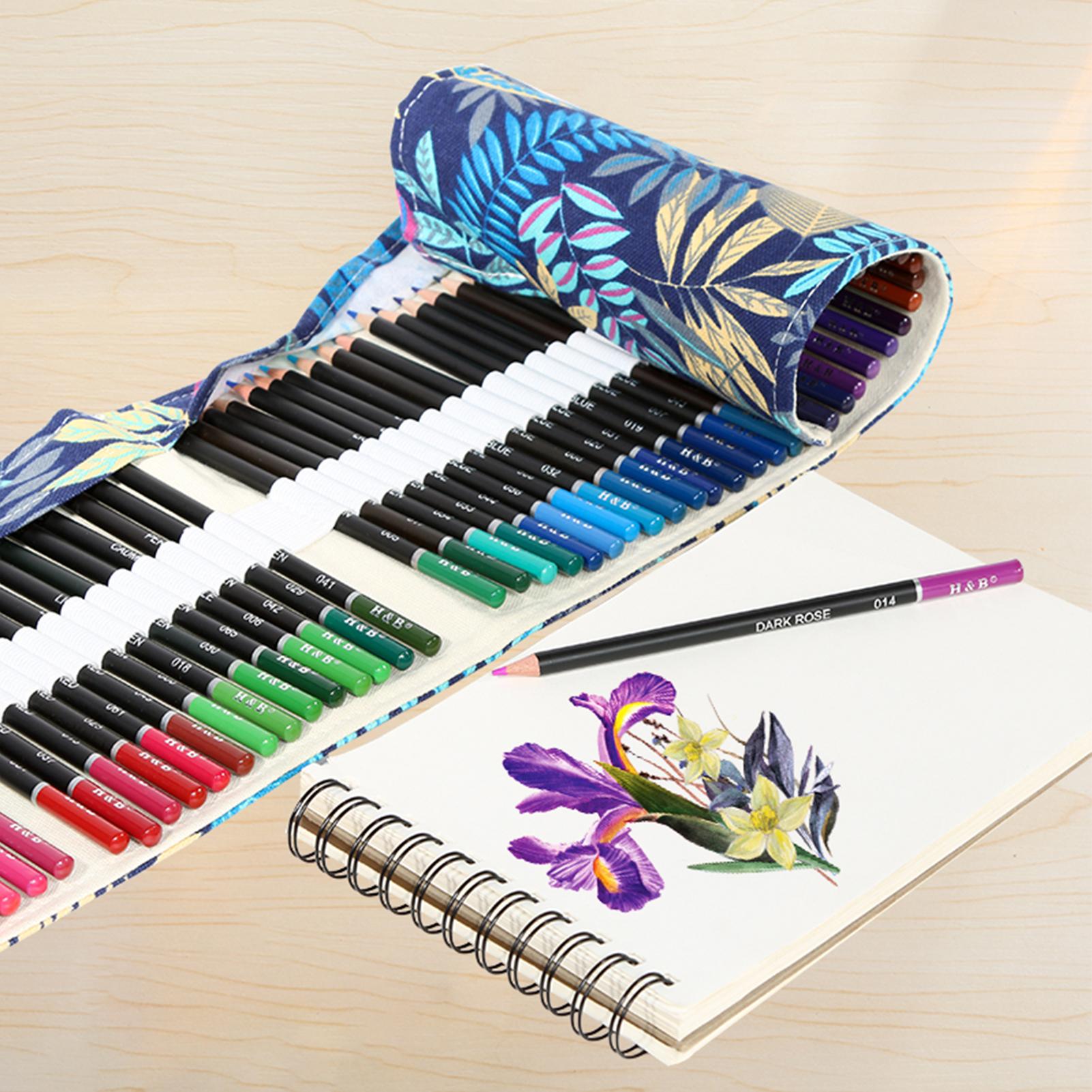 H&B 72 Stuks Gekleurde Potloden Set met Canvas Rol Professionele Kunstbenodigdheden Oliebasis Potloden met Puntenslijper voor black