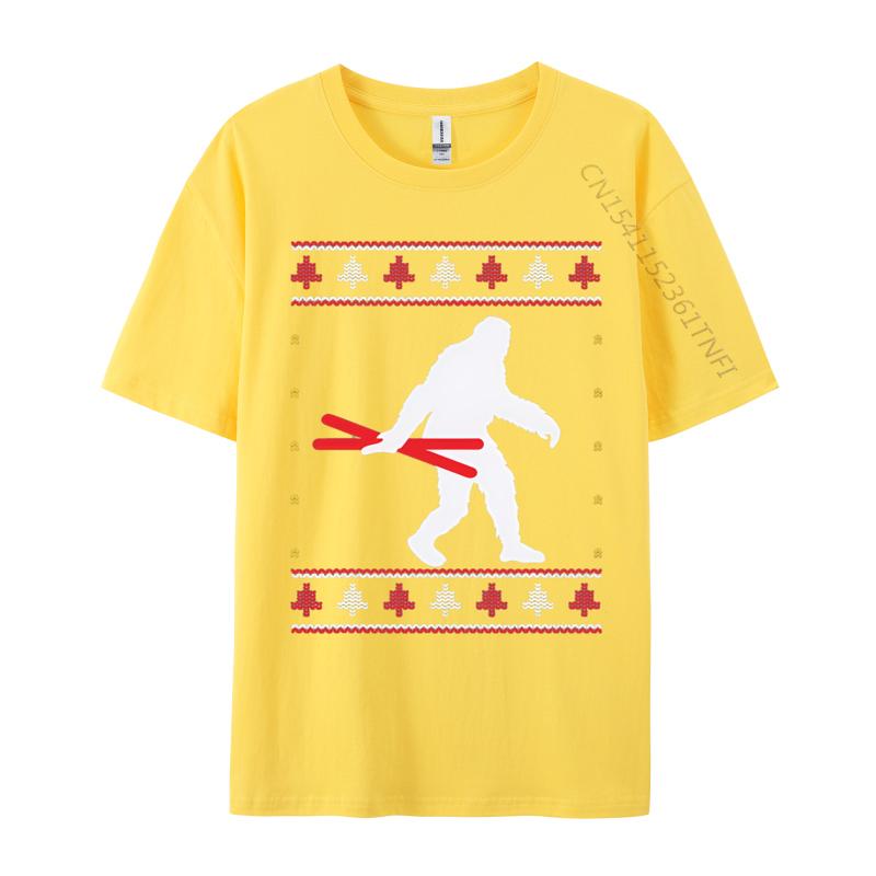 Christmas Bigfoot Skier Carrying Ski Tshirts Funny Gift Tshirts Novelty Printed Tee Tops Cotton Tops