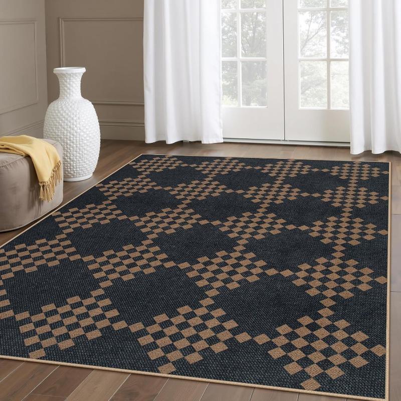 Tappeto a Scacchi Americano Tappeto Geometrico con Stampa Retro Arredo Moderno per la Casa Tappetino Antiscivolo per Camera da Letto Soggiorno Terrazza