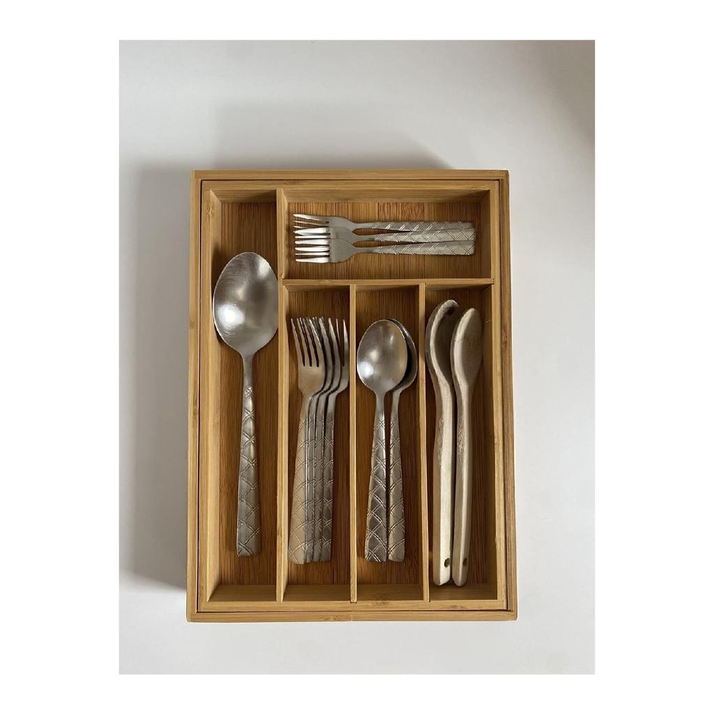Bamboo Adjustable Drawer Cutlery Holder With 5-7 Compartments Fma896796