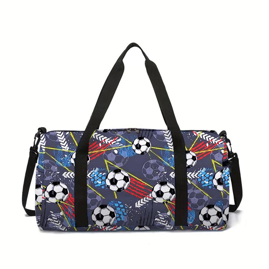 Football Pattern Large Capacity Luggage Bag for Boy/Girl Best Gift 2D Cartoon Travel Duffels Outdoor Fitness Bag for Children