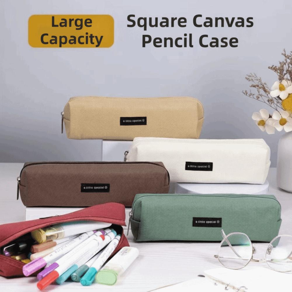 Small Size Canvas Pencil Case Solid Color Pencil Organizer Case  Stationery Storage
