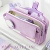 Flip Cover Pencil Case Pen Bag Hitting Color 3 Compartments Handbag Storage Pouch for Stationery School
