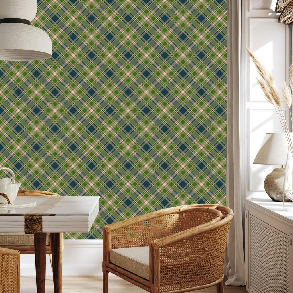 Christmas Autumn Plaid Wallpaper Olive and Brown 50x1000
