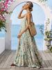 New European and American Express printed crew neck long suspender dress