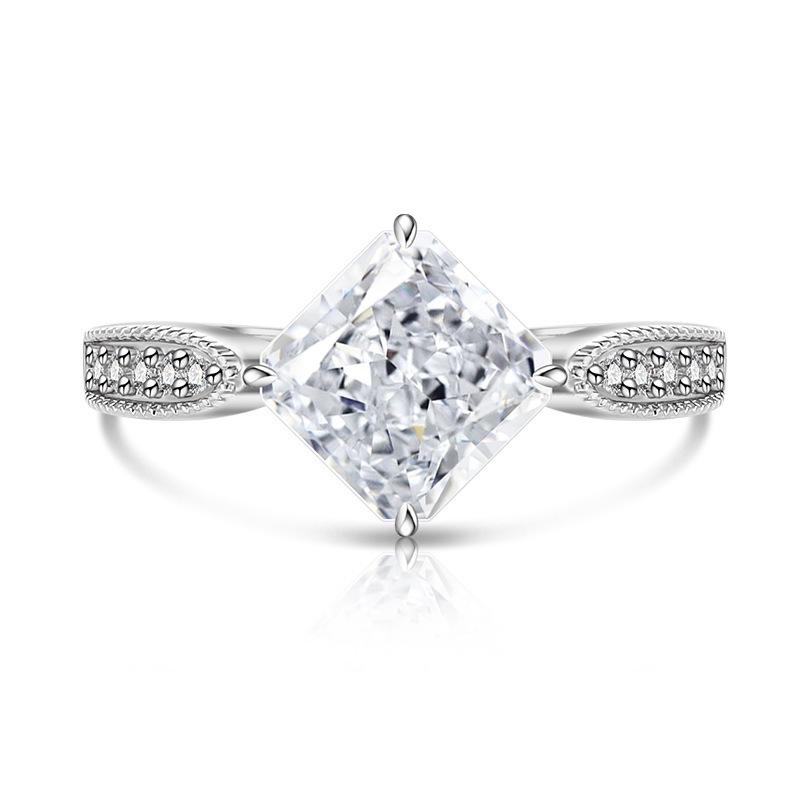 925 Sterling Silver Fashion Light Luxury Ice Flower Cut Square Crystal Zircon Ring Birthday Party Anniversary Gift