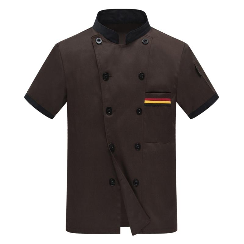 Double Breasted Chefs Coat Breathable Chefs Jacket Color Stitching Chefs Uniform Hotel Restaurant Work Shirt Clothes