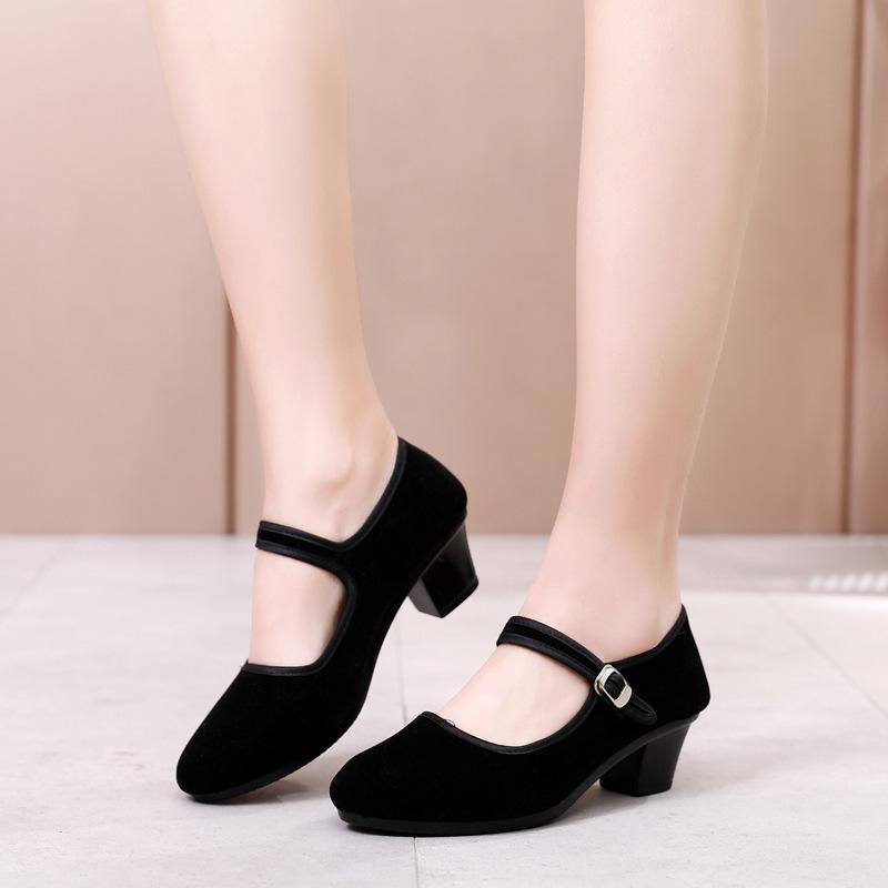 Scarpe con Tacco Alto da Donna Autunno Primavera Décolleté Piattaforma Scarpe in Tessuto Vecchio Stile di Pechino Casual Zapatos Cinturino con Fibbia Calzature Solide da Lavoro