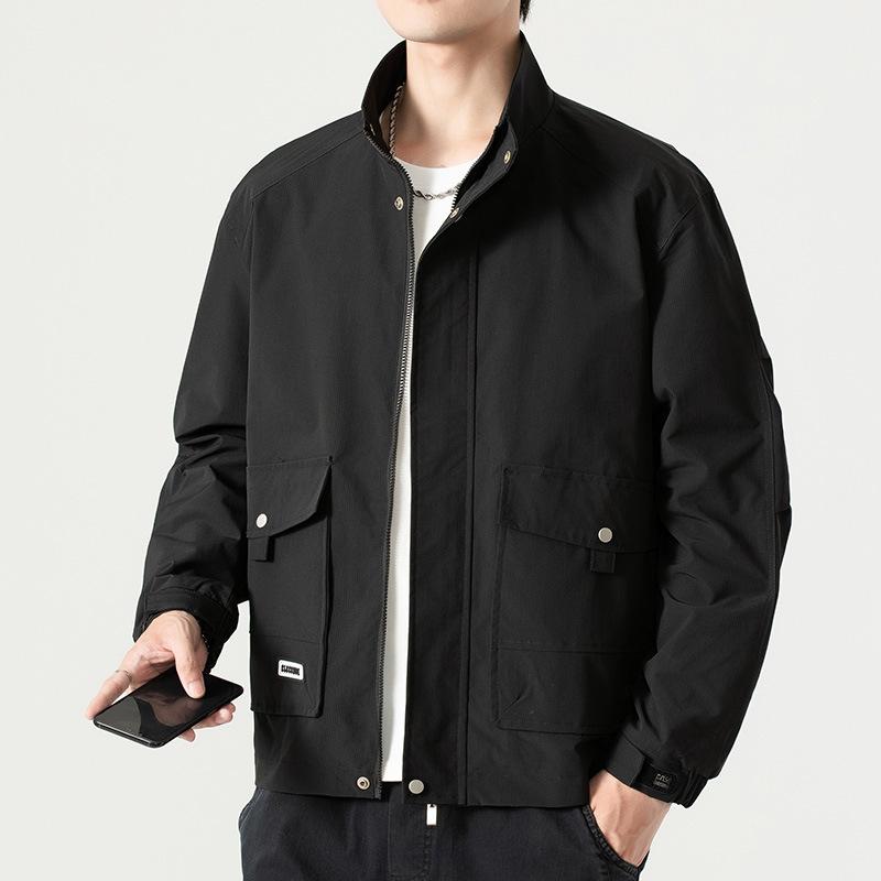 

Мужская куртка с воротником-стойкой, множеством карманов, водонепроницаемая ветровка на молнии, мужская повседневная куртка, пальто больших размеров M чёрный