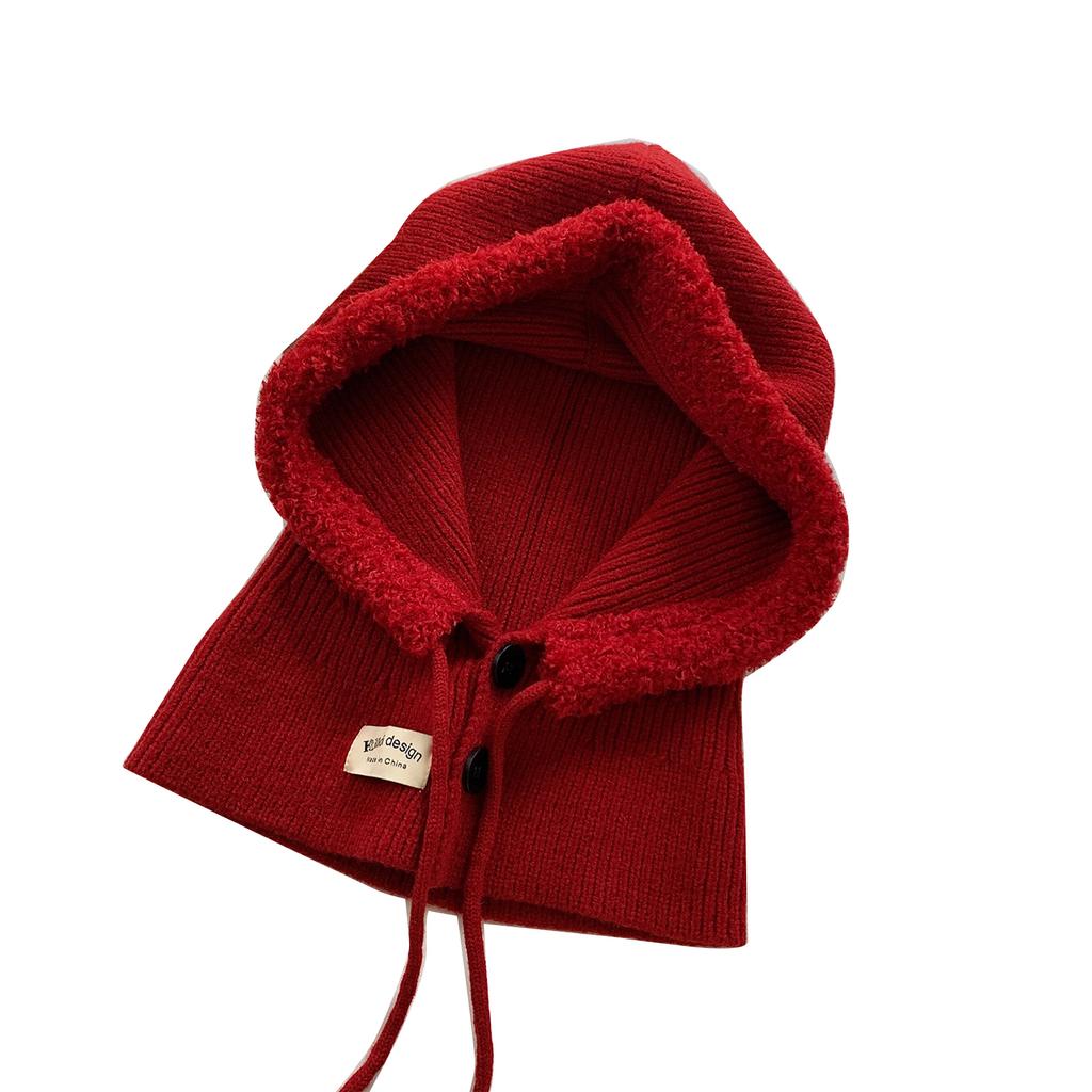 Soft Warm Balaclava Cap Crochet Hooded Scarf Hat for Skiing Hiking Universal Lady Windproof Shawl Hat with Neck Covers