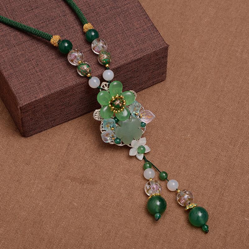 BLINGBAY Women s Vintage Green Marble Butterfly Pendant Necklace with Beaded Tassel Chain Fashion Jewelry Gift
