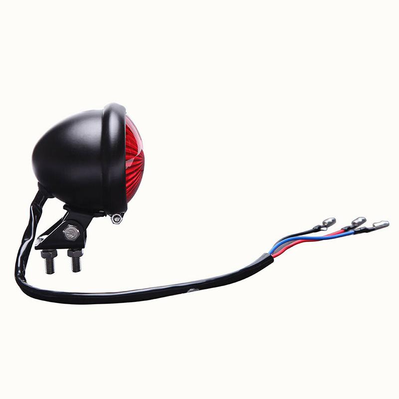 Universal Motorcycle LED Rear Tail Light, Retro Black Metal Brake Stop Lamp for Bobber, Chopper, Cafe Racer