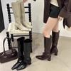 Korean version of retro square head thick high-heeled knight boots women's 2025 autumn and winter new fashionable versatile but knee-high boots