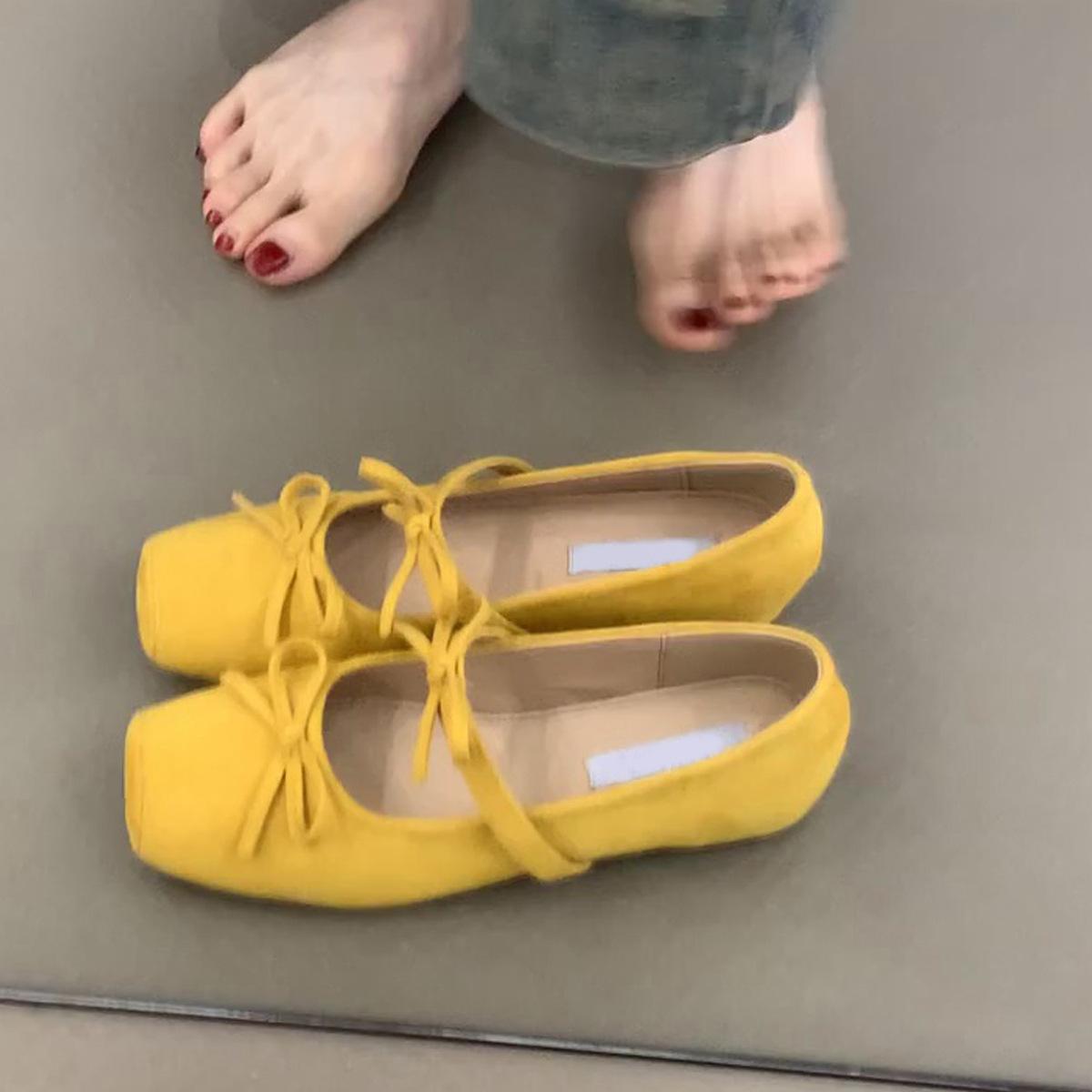 

Версия из овчины~ Балетки с квадратным носком и бантом Нежные французские туфли Мэри Джейн с внутренней танкеткой Вечерний стиль туфли-лодочки с мелким вырезом 35 жёлтый