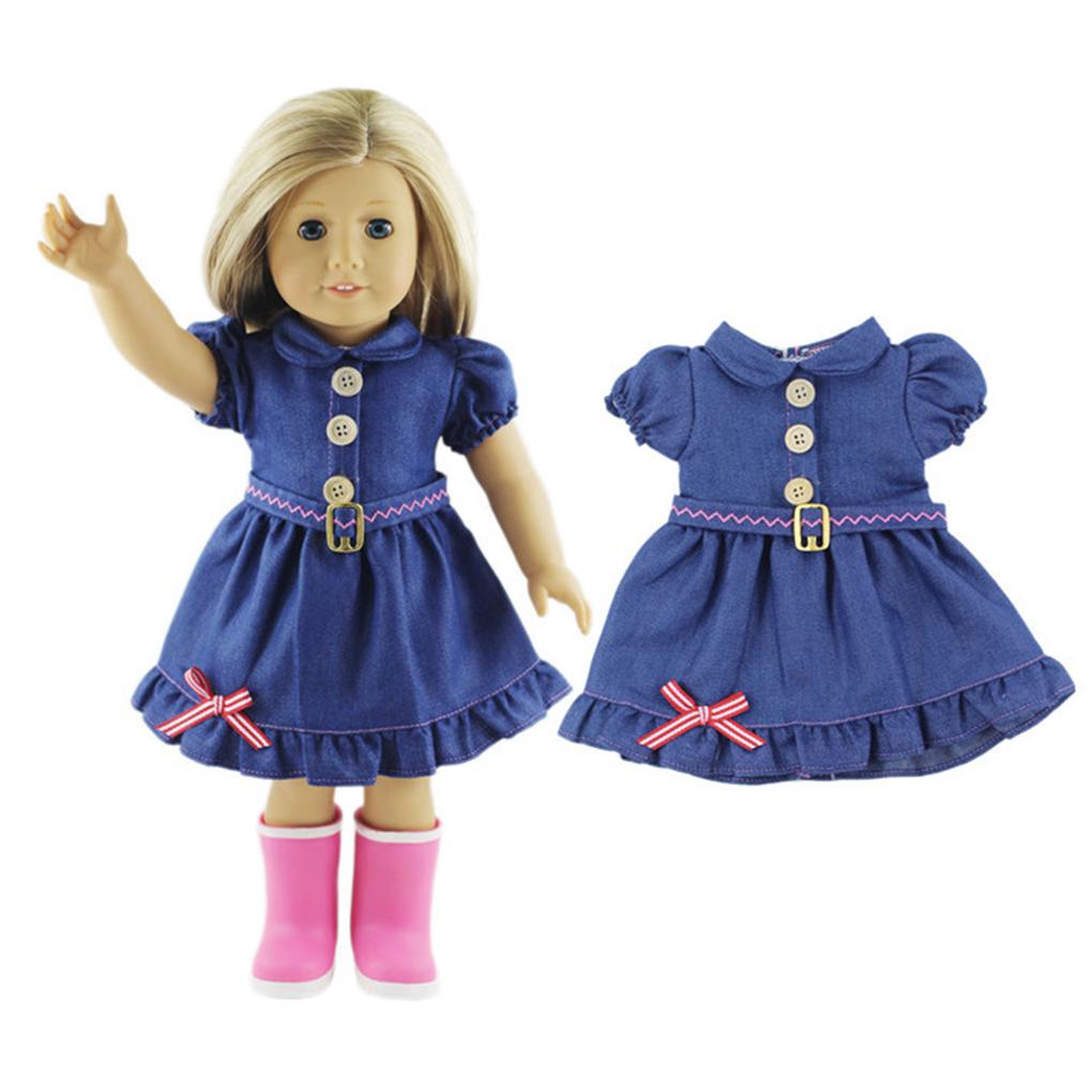 Puppe Kleid für 18 Zoll Mädchenpuppe Baby Neugeborenes Säugling Jeanskleid Kleidung Spielzeug