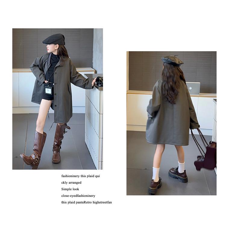 Mädchen Midilanger Trenchcoat: 2025 Frühling/Herbst Koreanischer Stil für Kinder - Lockerer, lässiger Schnitt