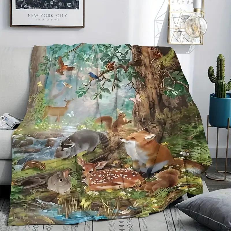 Harmonious Forest Animals digital-printed polyester Bedroom velvet flannel cover blanket Fleece soft cover blankets for beds