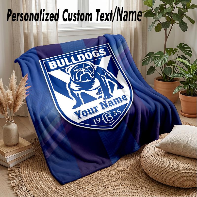 Canterbury-Bankstown Bulldogs Custom Flannel Throw Blanket Print Your Name Text Soft Warm Blanket Holiday Present