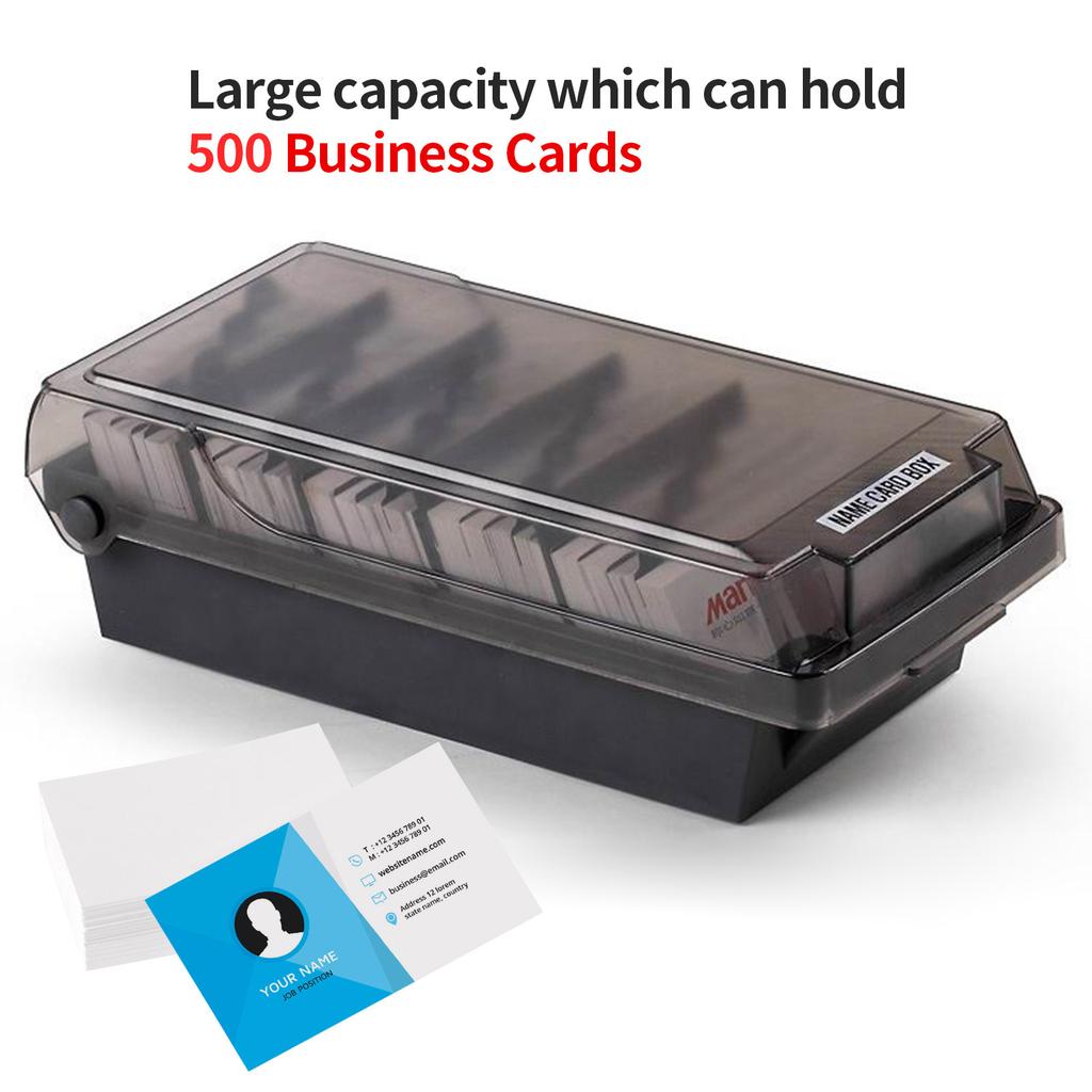 Professional Business Card Holder Box for  , Large Capacity 500 Card Storage with Dividers and Index Tabs, Clear Plastic Lid