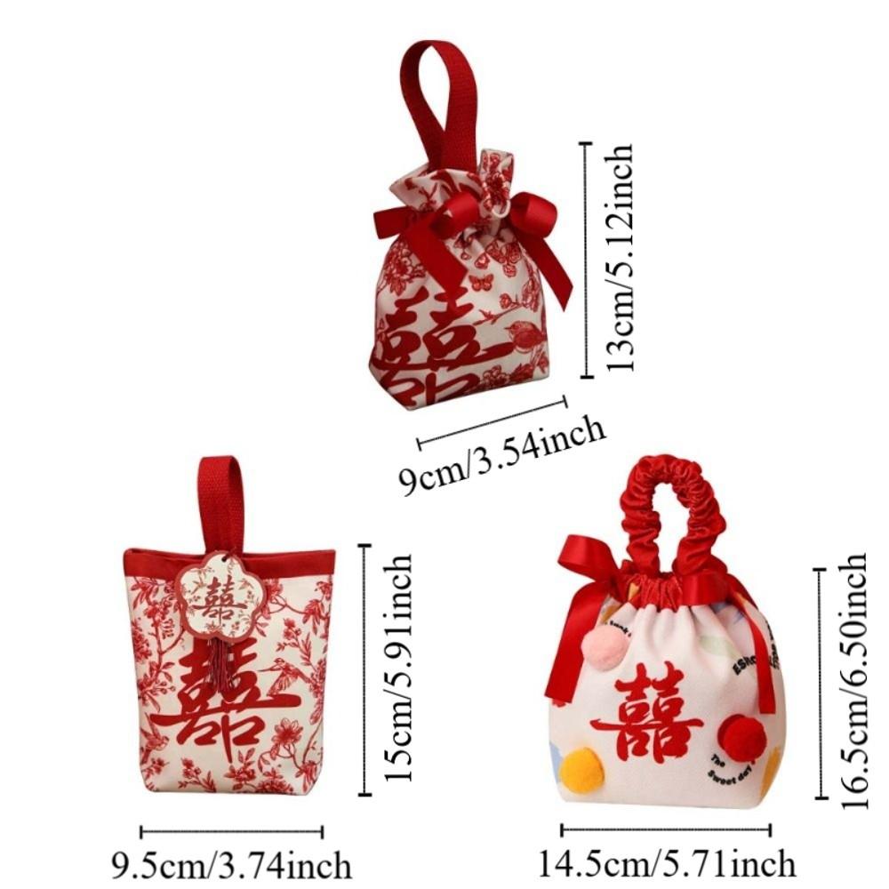 Flower Festive Sugar Bag Storage Korean Style Chinese Wedding Candy Bag Jewelry Packing Bag Drawstring Bow Wrist Hand Bag