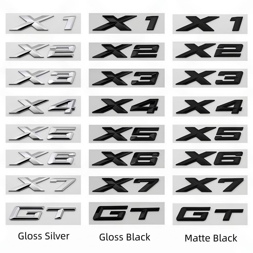 3D ABS GT X1~X7 Letter Badge Sticker Rear Trunk emblem Decal High-Quality Automotive Exterior Accessories