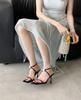 2025 spring new square head thin heel high heel temperament thin French fashion sexy beauty open-toed women's sandals