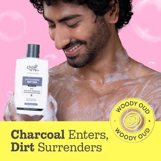 Chemist At Play Tiefenreinigendes Duschgel| Aktivkohle entfernt Schmutz | Milchsäure für die Hautstruktur| Glykolsäure für Peeling| 236ml