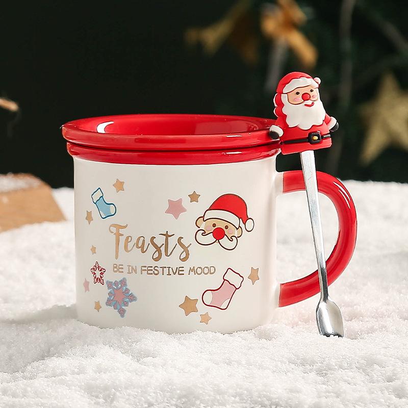 Christmas Ceramic Cup Souvenir Mug Creative Gift Box with Lid Spoon Couple Water Cup Christmas Gift Cup