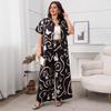 Plus Size Damen New Print Loose Kurzarm Cardigan Wide Leg Hosenanzug