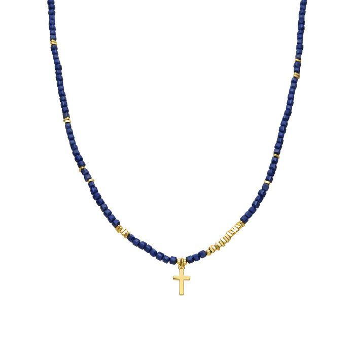 Collier - LUXENTER - Iszun - Argent 925 - Or jaune 18k - Cristal bleu foncé