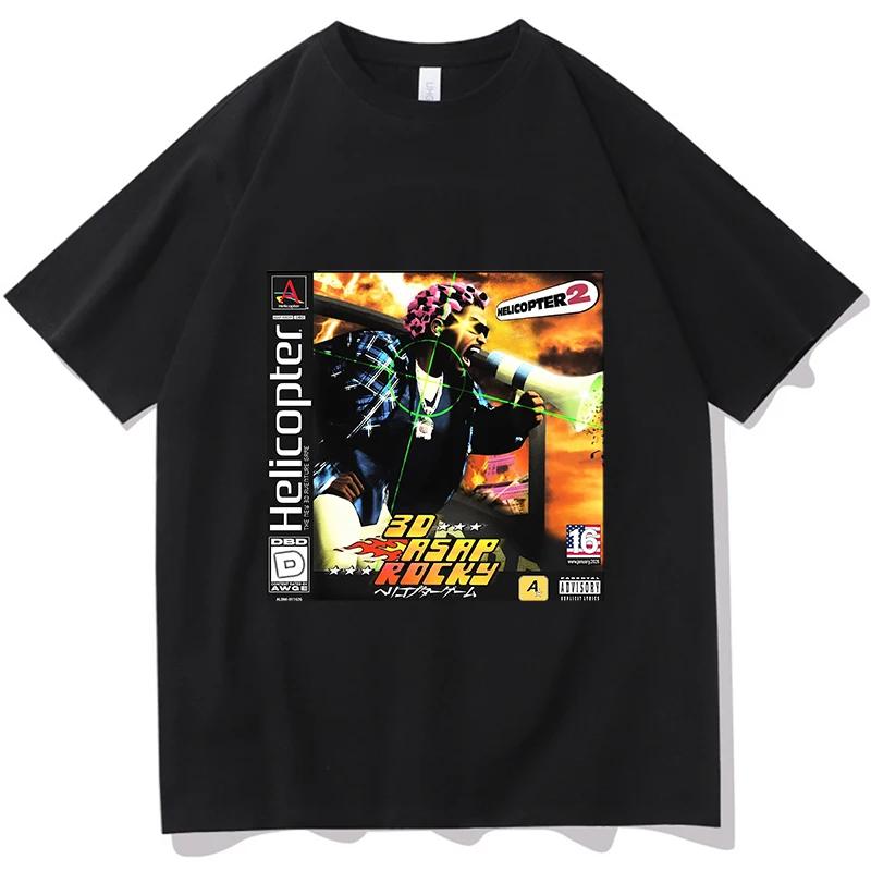 

A$AP ROCKY HELICOPTER Print T-shirt Short Sleeve Cotton Loose Men T Shirt O-neck Unisex Fashion Casual High Quality Tops Tees S чёрный