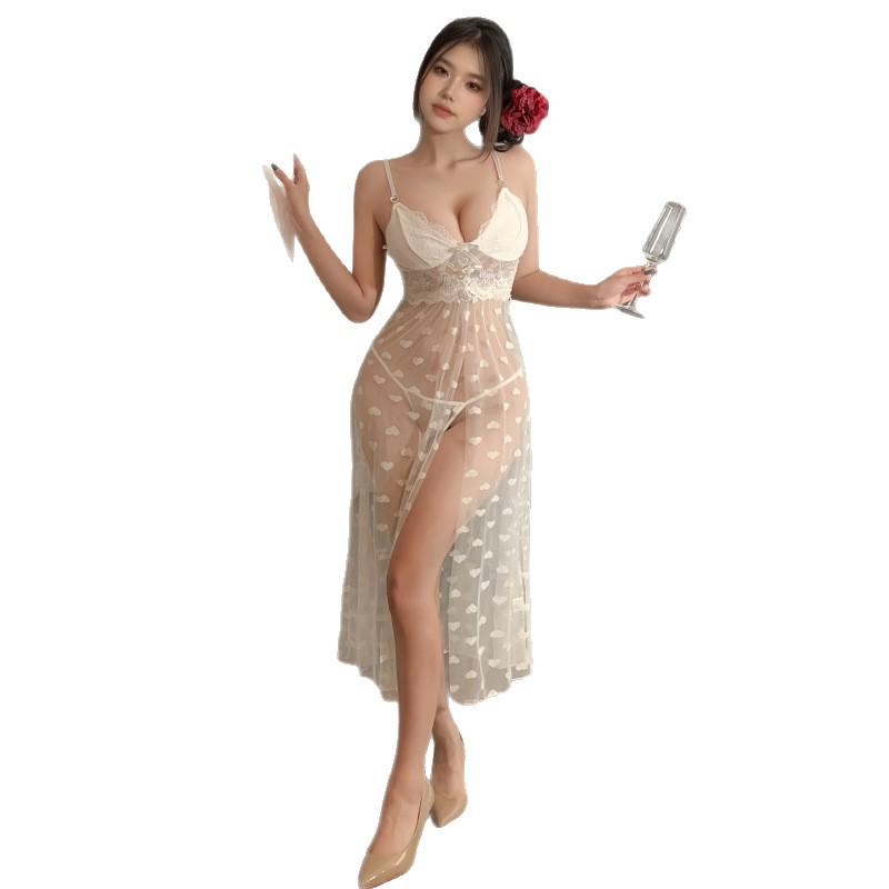 European and American Sheer Lace Nightgown Lingerie Dress - Women's Sexy Stage Uniform Nightwear