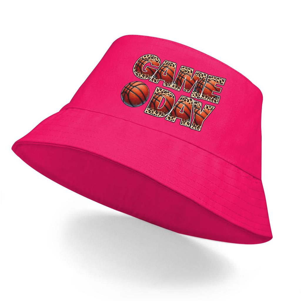 GAME DAY" Basketball-Print Fischerhut , Sonnenhut Bonbonfarbe Wendbar Strand- Angelhut
