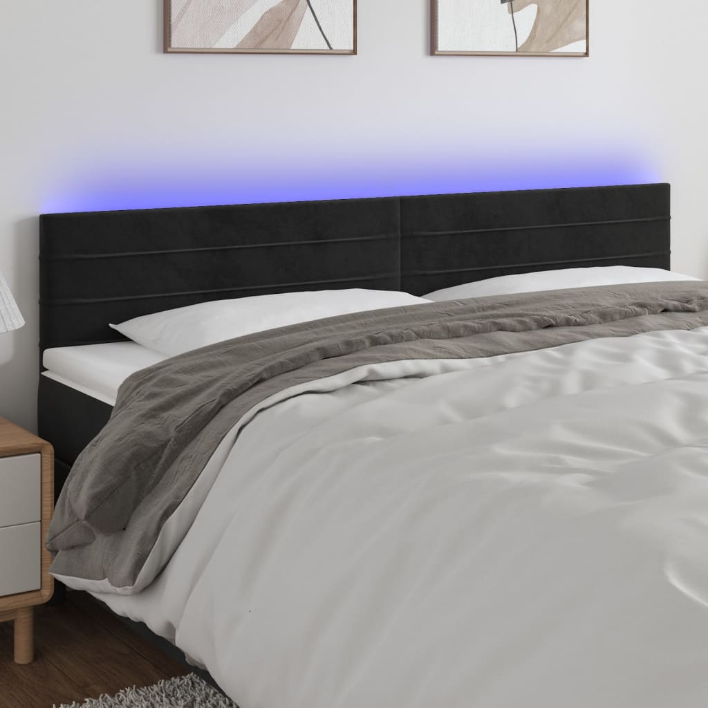 Vidaxl Zagłówek Do Łóżka Z Led, Czarny, 200X5X78/88 Cm, Aksamit
