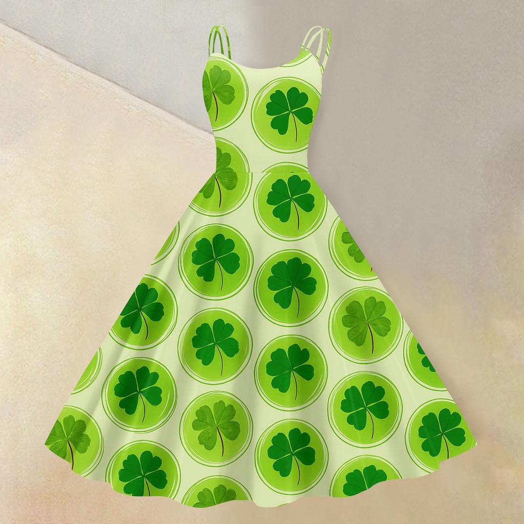 Women's St. Patrick's Day Print Sexy Off-Shoulder Punk Retro Dress
