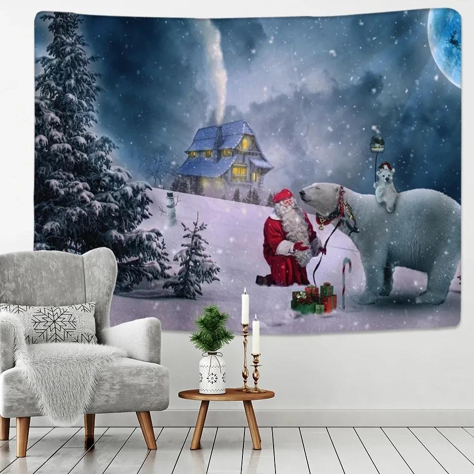 Weihnachten Schneeszene Katze Wandteppich Schlafzimmer Wohnzimmer Zuhause Weihnachten Dekorative Wandteppich