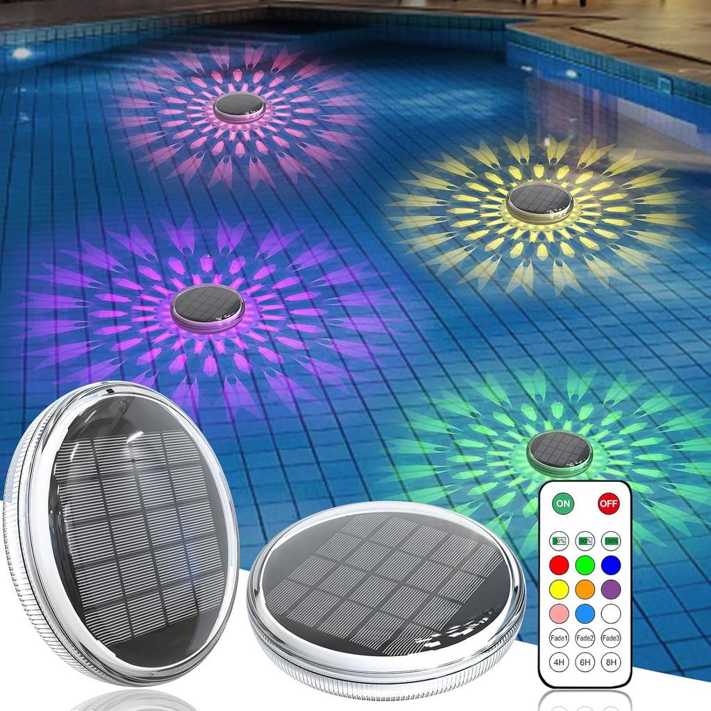 Solar Powered Floating Pool Lights with Remote Control 12 Lighting Timing Mode IP67 Waterproof  for Inground/Above Ground Pool Pool Party Bathroom