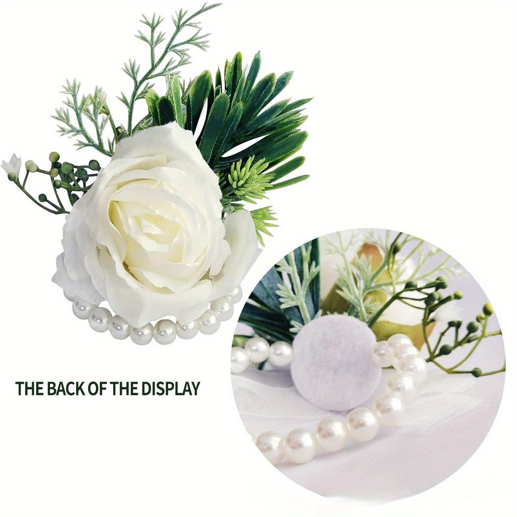 1Pc Simulation Bridesmaids and Groomsmen Wedding White Rose Green Plant Corsage Wrist Flower