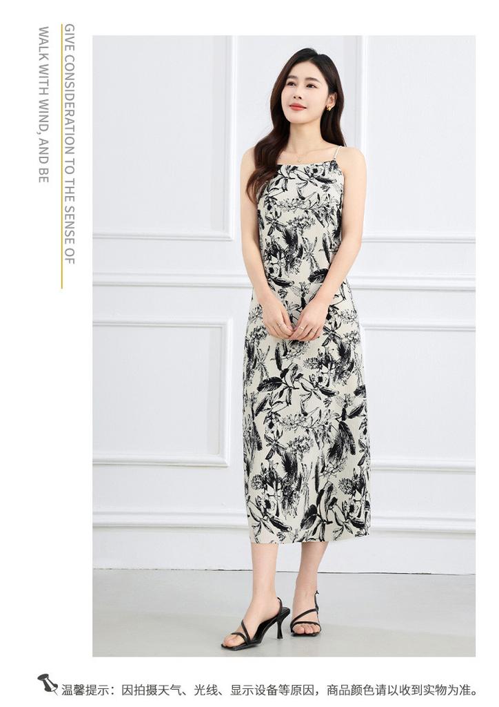 Ink print summer outfit contrasting color women's long camisole dress