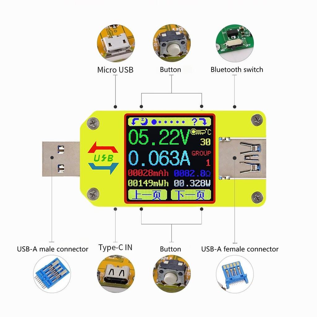 UM34C charging current display USB3.0 tester supports USB hard disk communication detection power meter