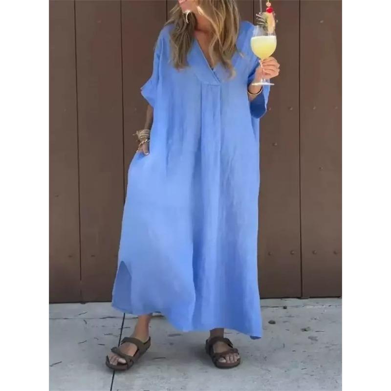 Damen Casual Kurzarm V-Ausschnitt Rabattkleid