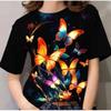 Summer butterfly pattern T-shirt trendy and fashionable women's 3D printed round neck short sleeved shirt
