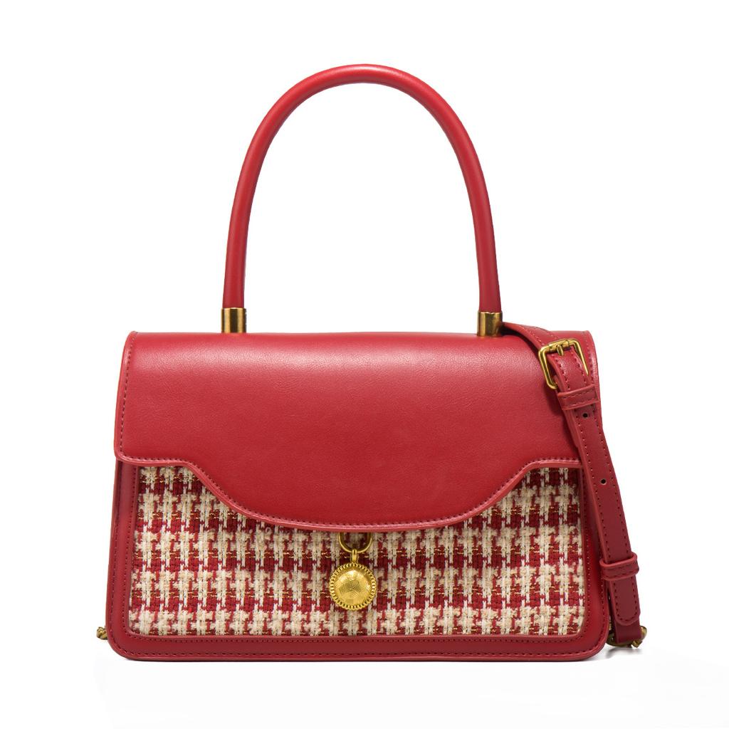 2024 Spring/Summer New Red Plaid Bridal Wedding Bag Crossbody Small Square Bag High-end Handbag New Year Gift Bag