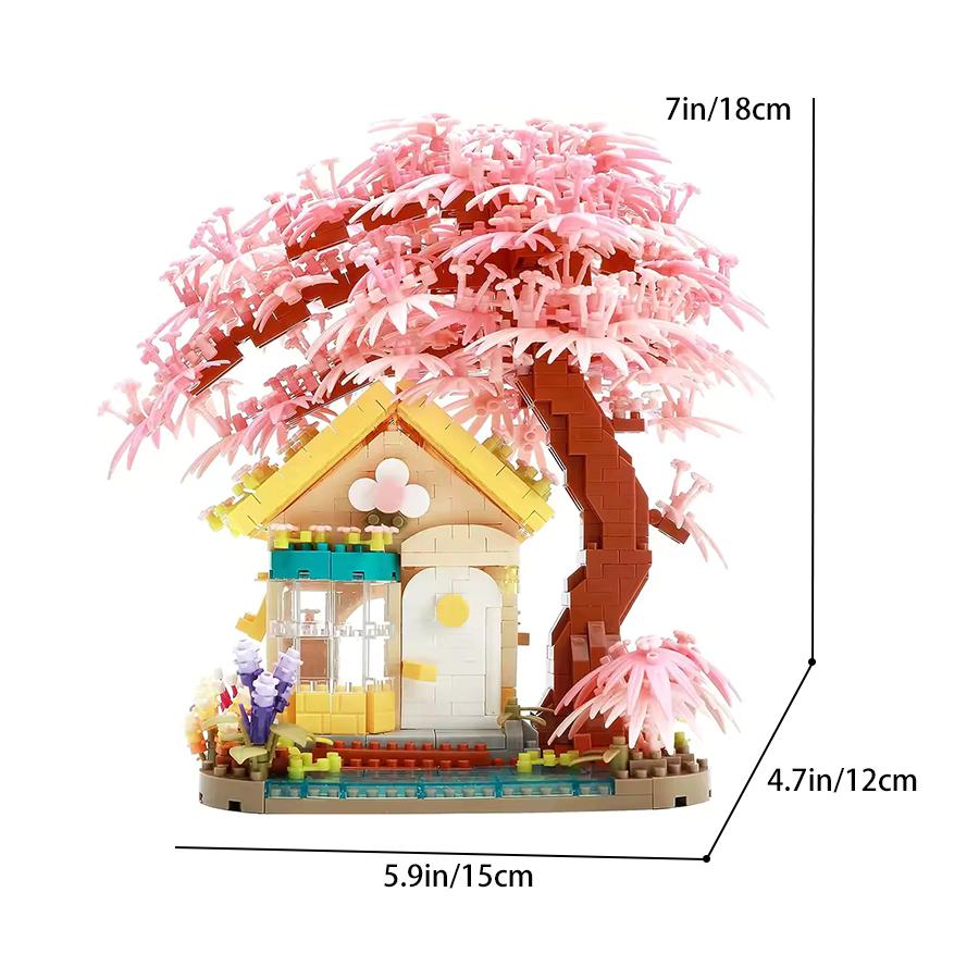 Mini Pink Cherry Blossom Tree House Micro Building Blocks Set 1500pcsModel Decoration Romantic Gift for Her